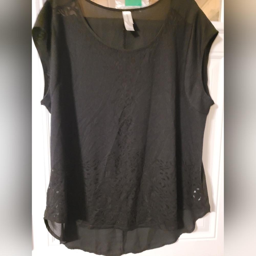 Pure Energy Black peek a boo mesh Shirt/Blouse 3X